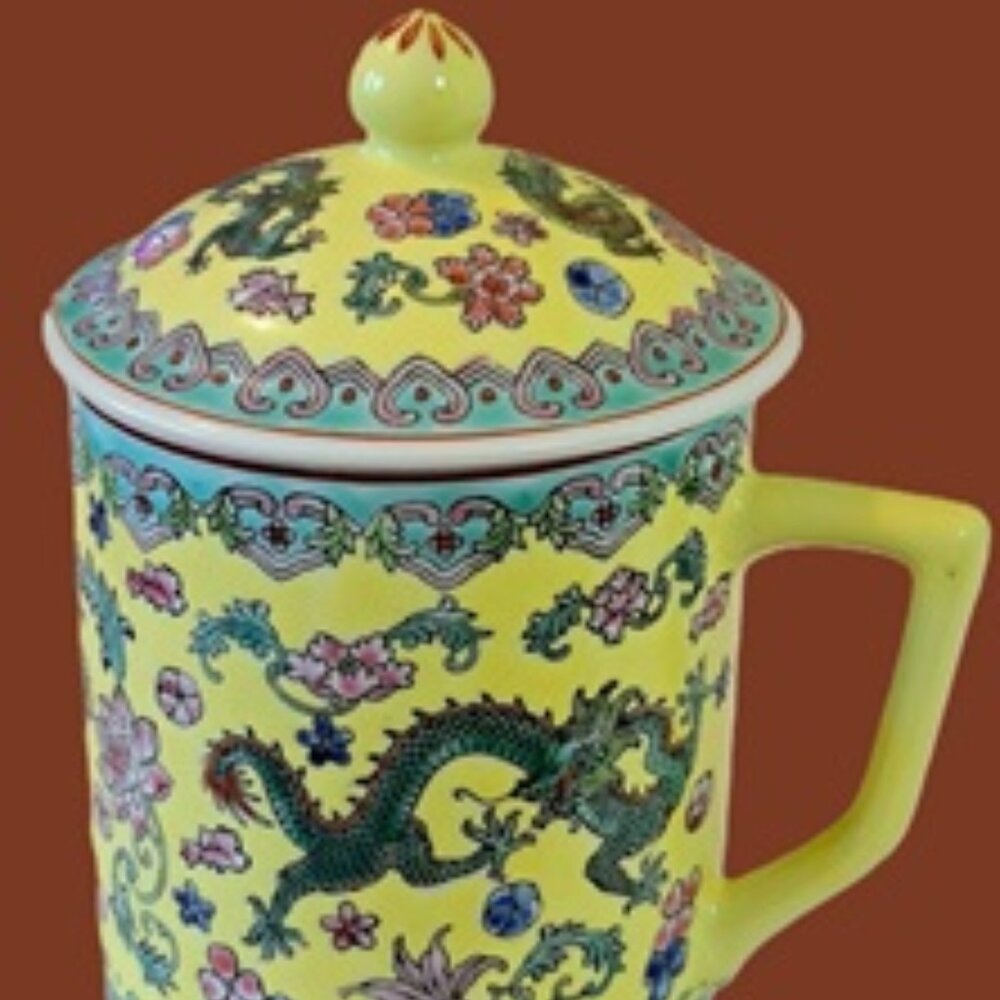 Famille Jaune Dragon Chinese Tea/Coffee/Lidded/Mug/Cup